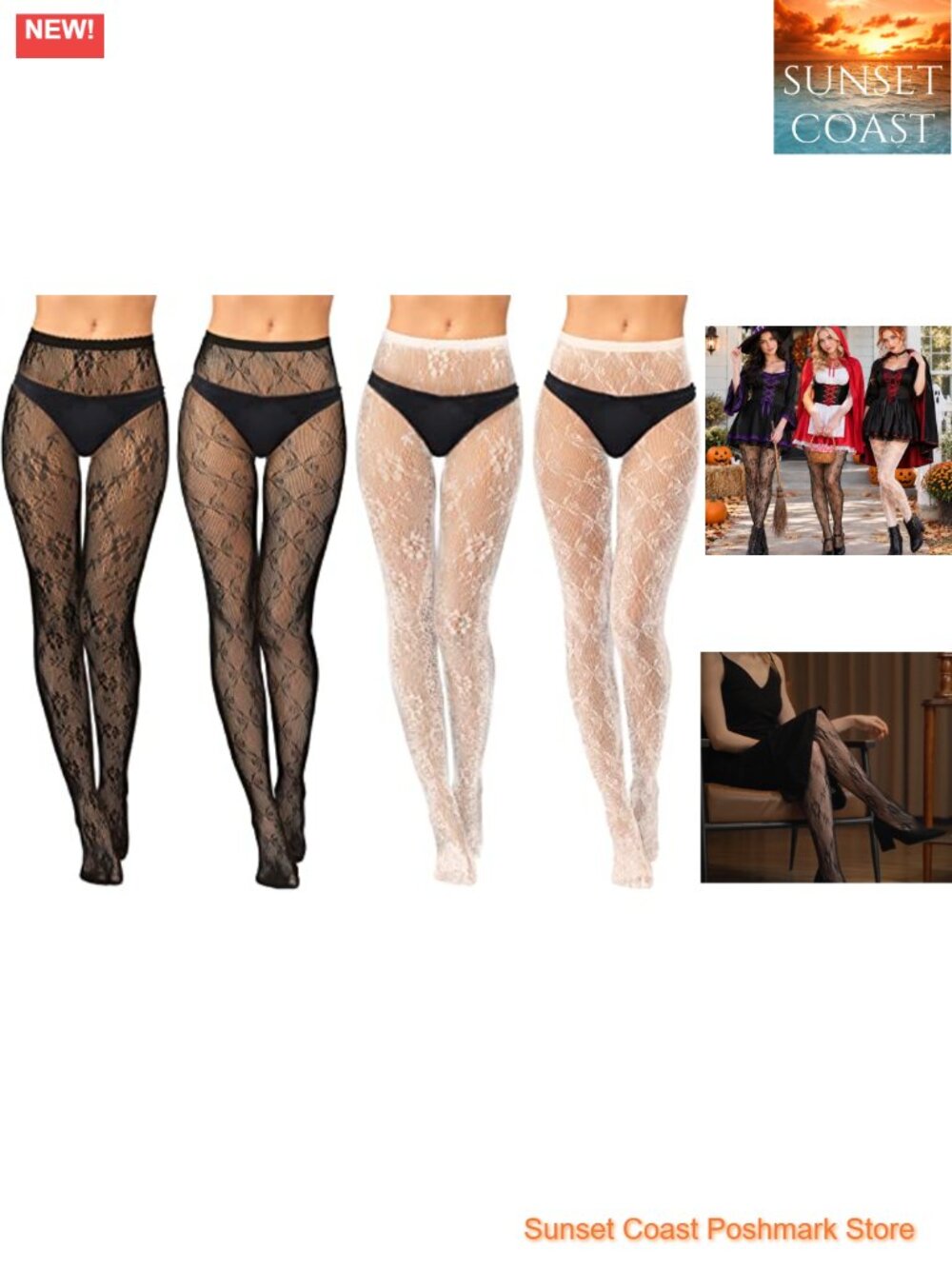 Lace Tights 4 Pack Fishnet Patterned Stockings Nylon Spandex Sexy Party Wear